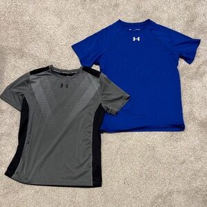 Under Armour Blue and Gray Performance Tees Youth large Heatgear